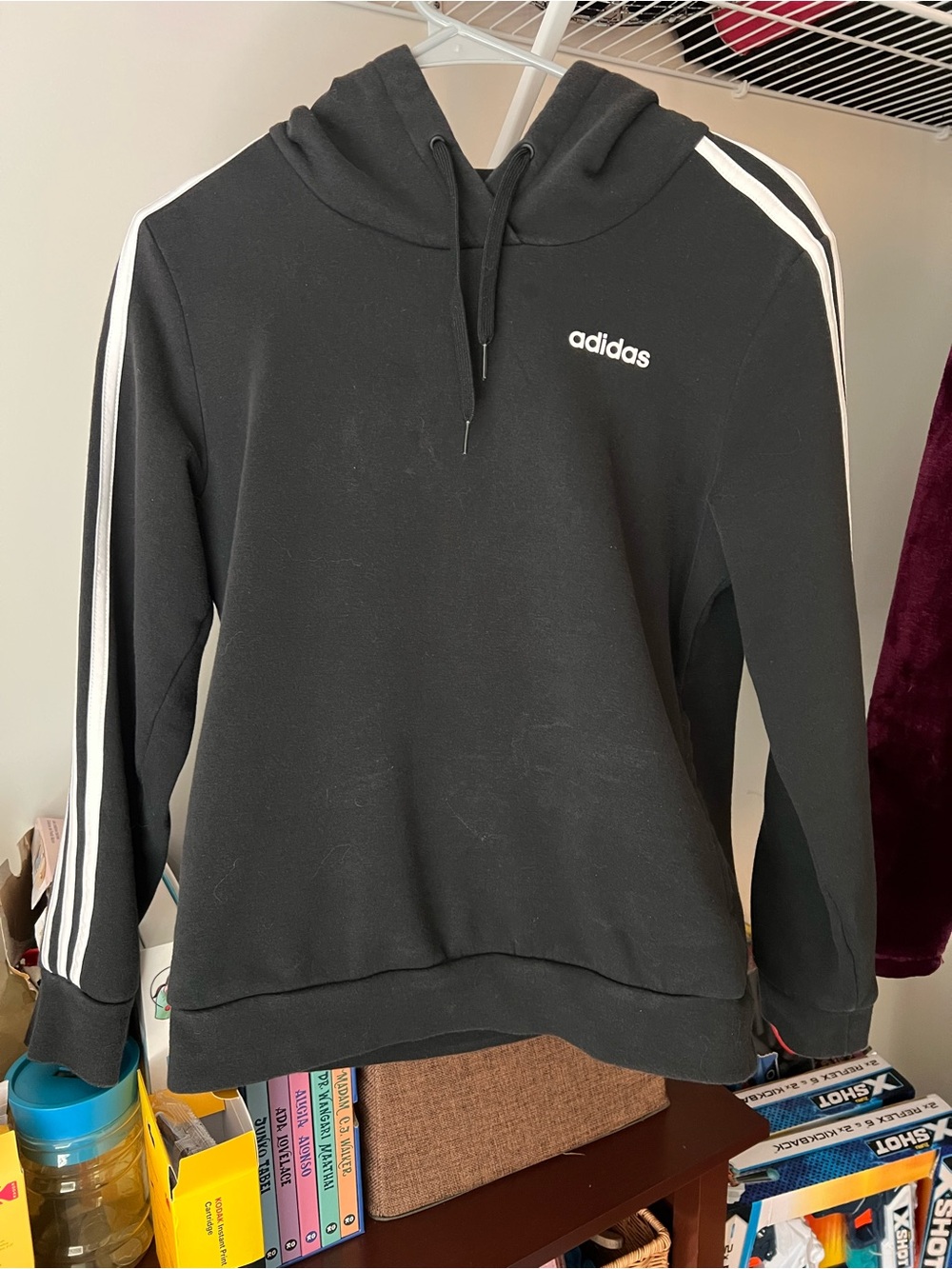 Adidas Black Hoodie with White Stripes